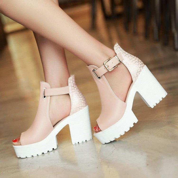 Peep Toe T Strap Buckle Platform Heels Sandals