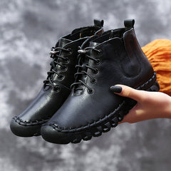 Autumn Winter Velvet Soft Leather Casual High-Top Shoes Boots