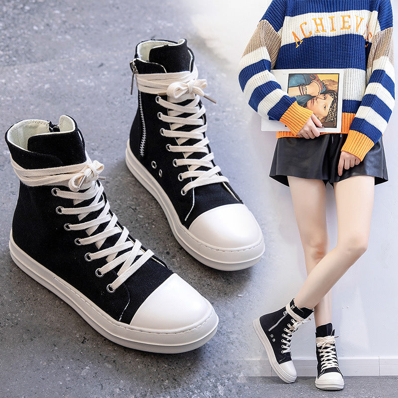 High Top Canvas Sneakers Lace Up Walking Shoes with Zipper