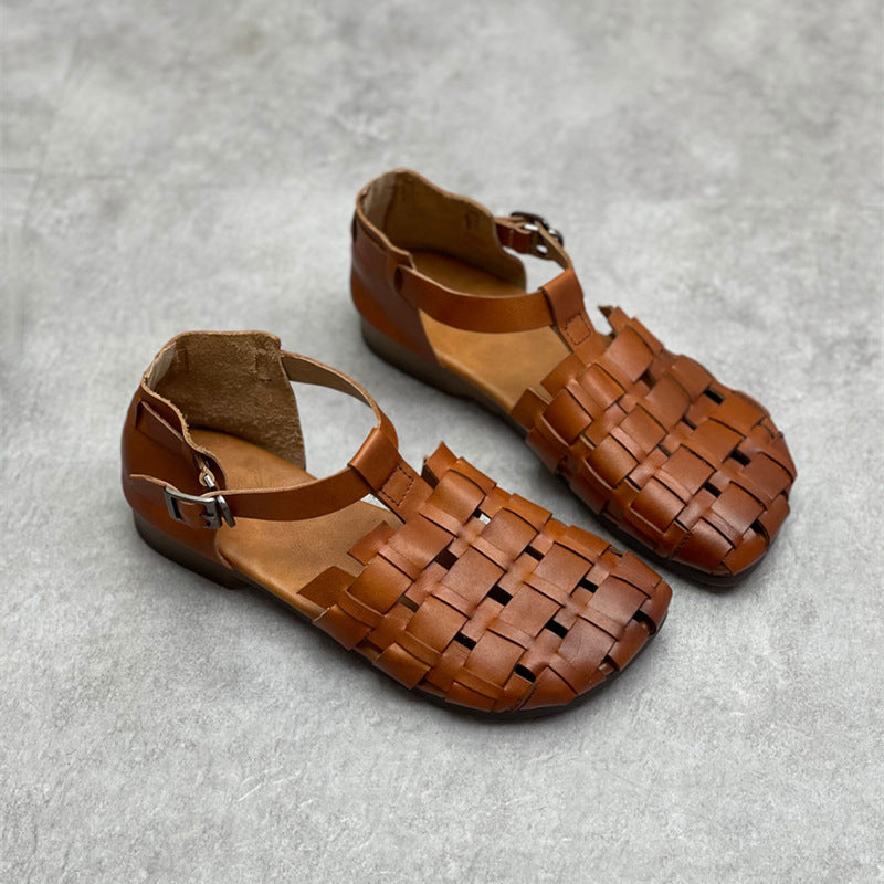 Womans Genuine Leather Woven Closed Toe Fisherman Sandals