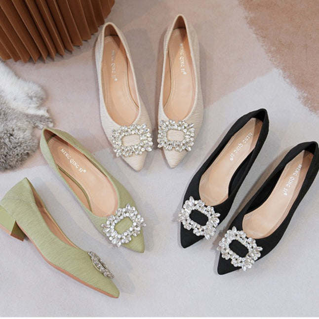 Rhinestone Decor Point Toe Shoes