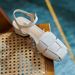 Summer Leather Sandals Dress Shoes Weave Closed Sandals Women