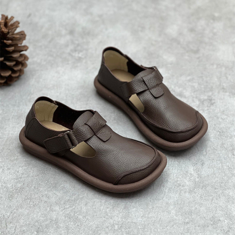 Handmade Leather Buckle Flatform Shoes