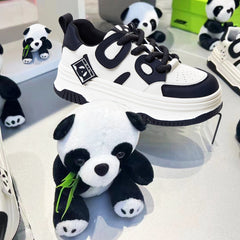 Leather Cute Platform Panda Lace Up Sneakers