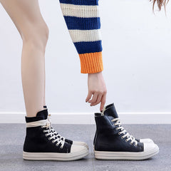 High Top Canvas Sneakers Lace Up Walking Shoes with Zipper