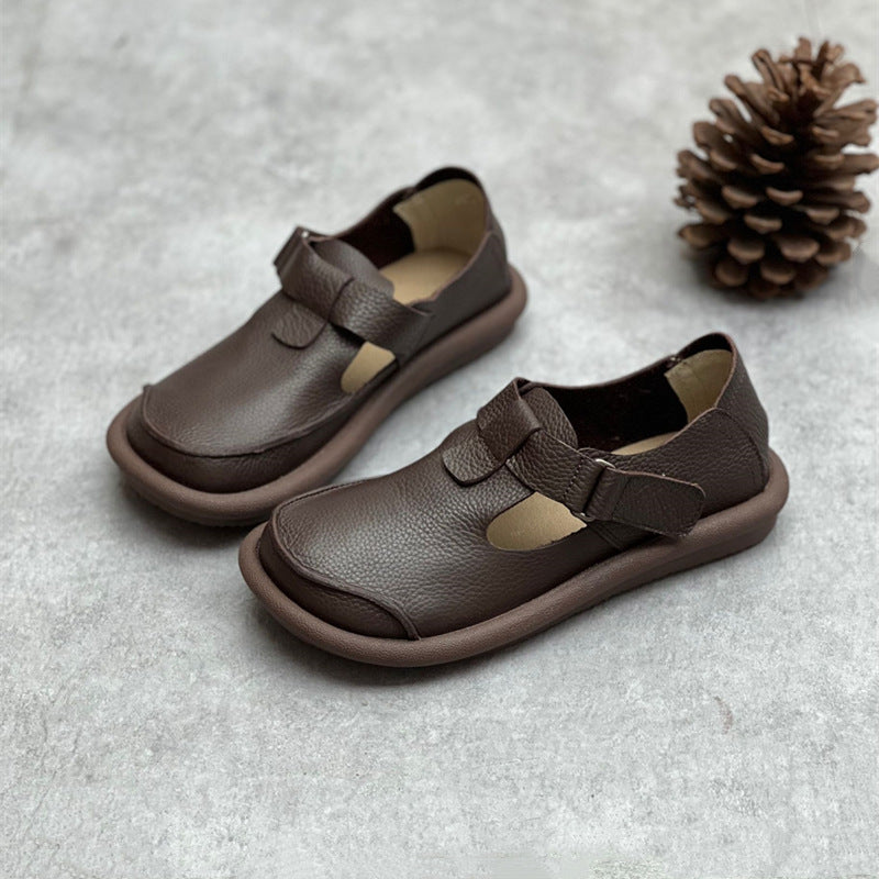 Handmade Leather Buckle Flatform Shoes
