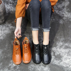 Autumn Winter Velvet Soft Leather Casual High-Top Shoes Boots