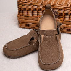 Handmade Soft Leather Mary Jane Shoes Buckle Decor Flat Loafers