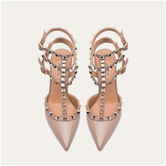 Leather Heels Sandals Riveted Prom Shoes