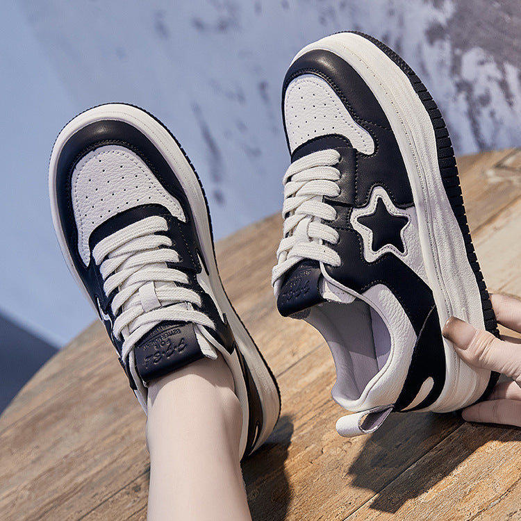 Leather Platform Star Lace Up Sneakers