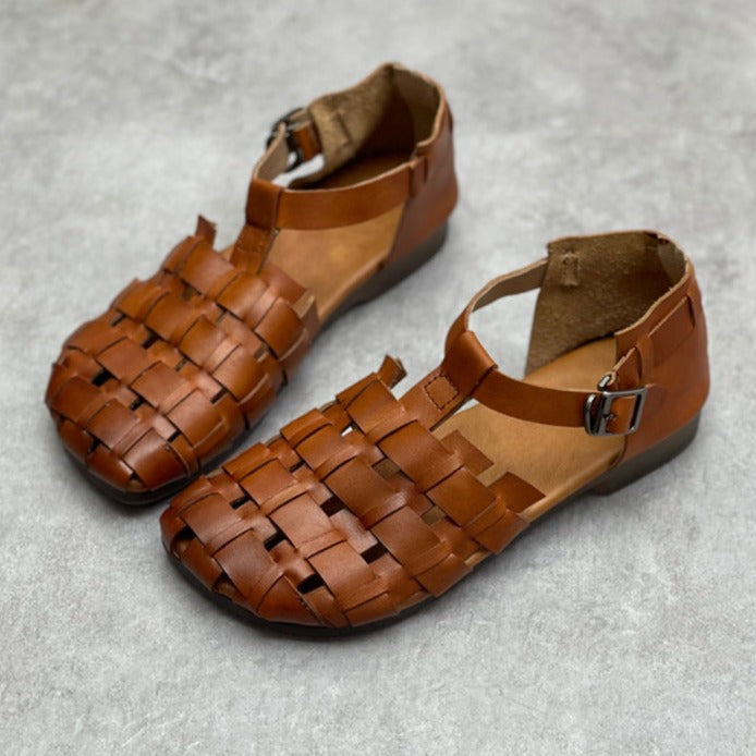 Womans Genuine Leather Woven Closed Toe Fisherman Sandals