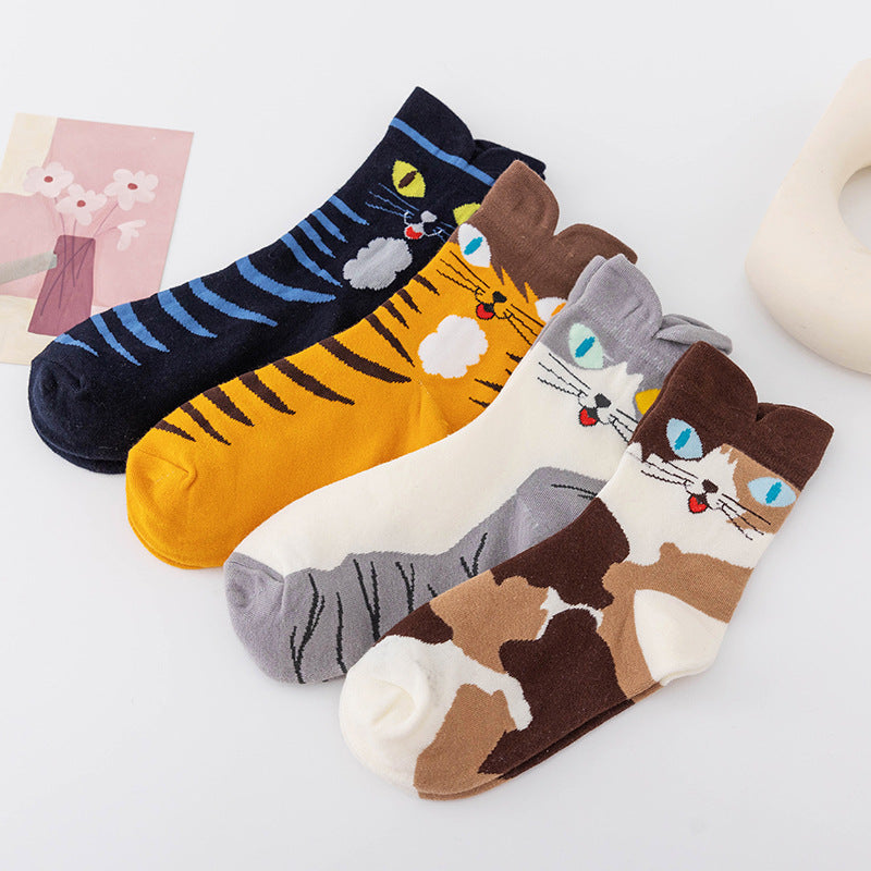 4 Pairs Cute Animal Socks for Women, Funny Cat Socks