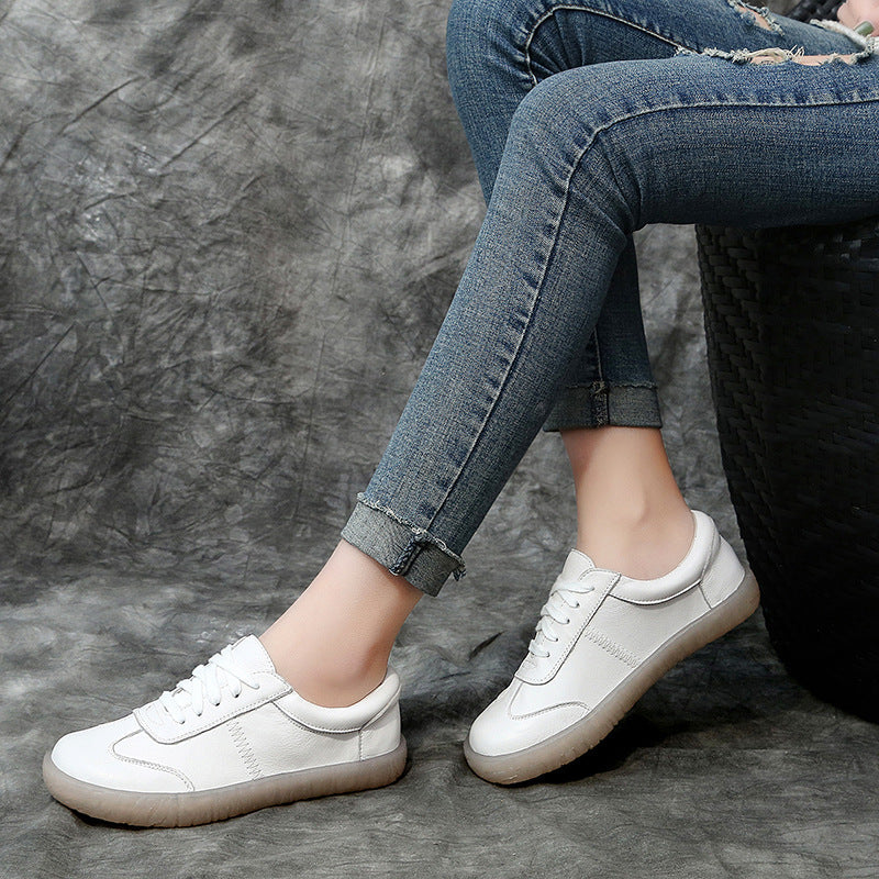 Genuine Leather Lace-up Non-slip Flat Soft Sole Women's Shoes Sneakers