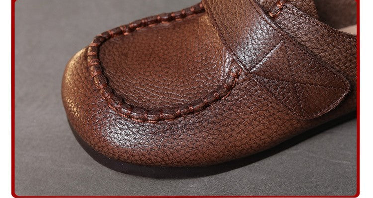 Handmade Velcro Loafers Leather Comfort Flat Mother Shoes