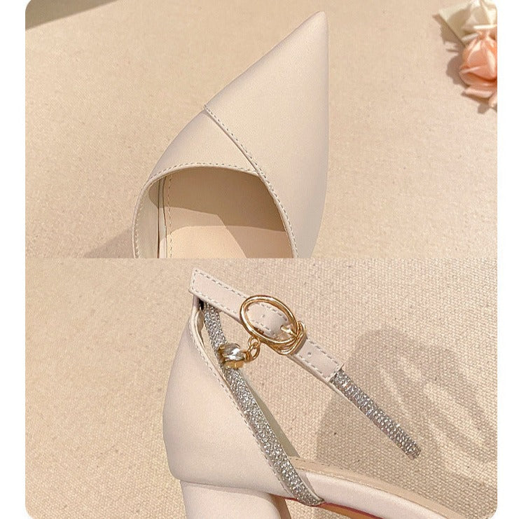 Evening Party Rhinestone Buckle Chunky Heel Pointed Toe High Heeled Sandals