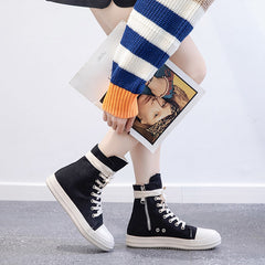 High Top Canvas Sneakers Lace Up Walking Shoes with Zipper