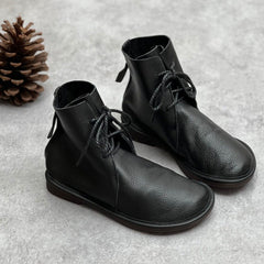 Handmade Tie Ankle Boots Comfortable Soft Leather Wide Toe Box Boots