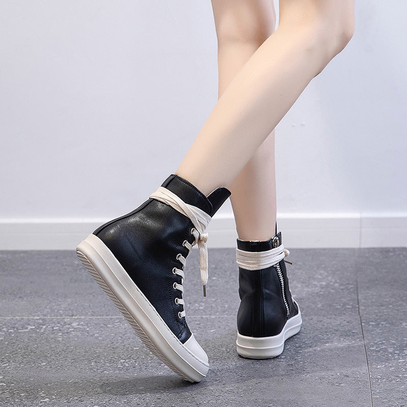 High Top Canvas Sneakers Lace Up Walking Shoes with Zipper