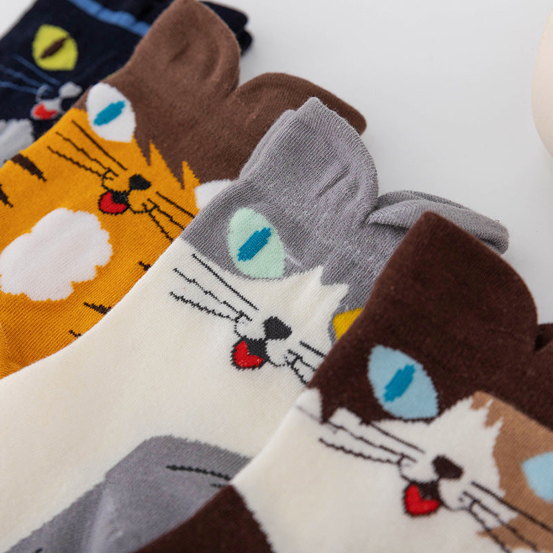 4 Pairs Cute Animal Socks for Women, Funny Cat Socks