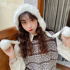 Cute Rabbit Fur Hat Plush Knit Hat