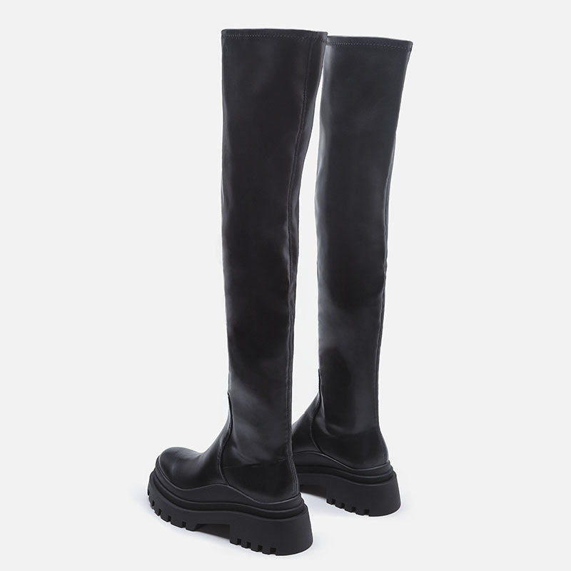 Thigh High Boots No Heel Chunky Platform Knee High Boots For Women