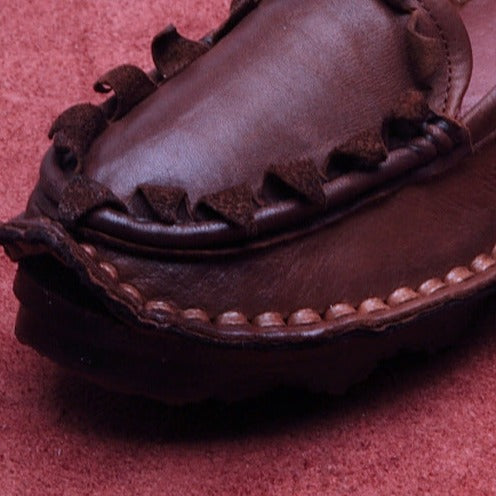 Handmade Retro Leather Loafers Flat Shoes