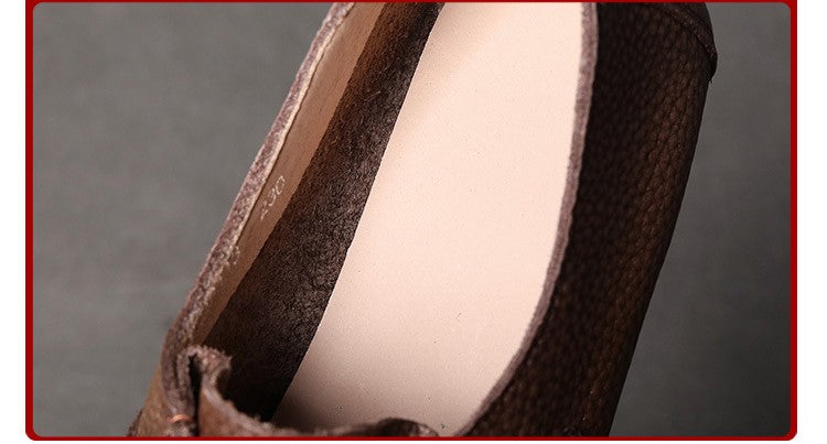 Handmade Velcro Loafers Leather Comfort Flat Mother Shoes