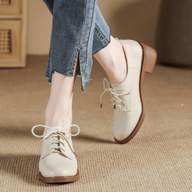 Casual Lace Up Oxford Shoes Middle Heels