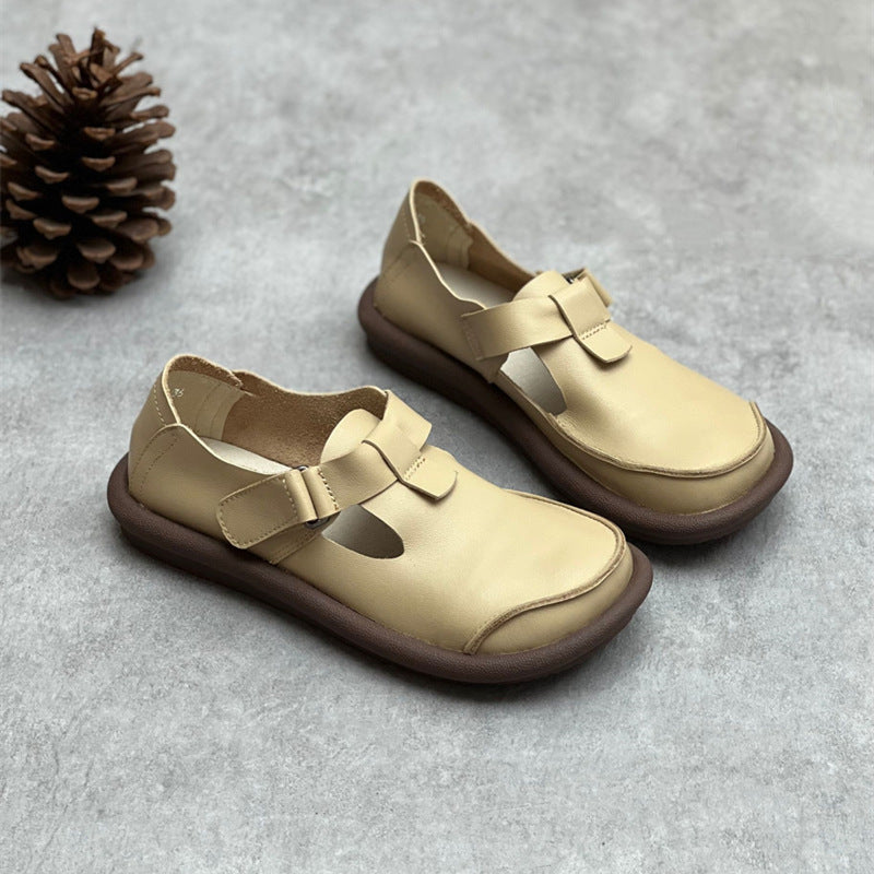 Handmade Leather Buckle Flatform Shoes