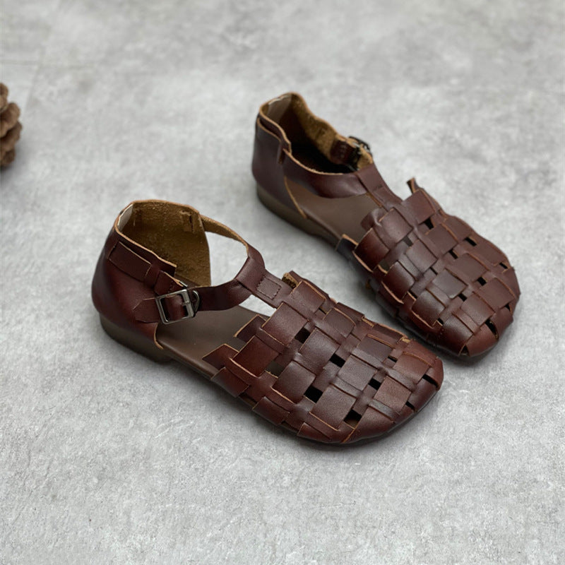 Womans Genuine Leather Woven Closed Toe Fisherman Sandals