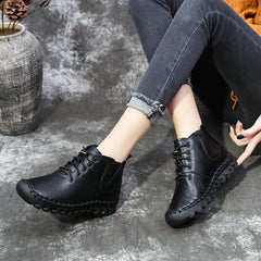 Autumn Winter Velvet Soft Leather Casual High-Top Shoes Boots