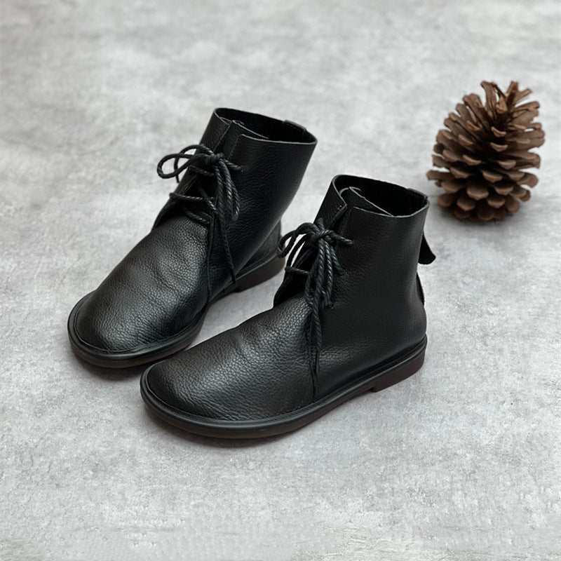 Handmade Tie Ankle Boots Comfortable Soft Leather Wide Toe Box Boots