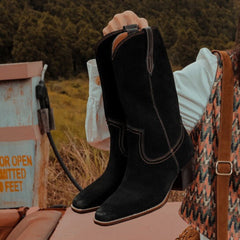 Women's Western Cowboy Suede Leather Boots