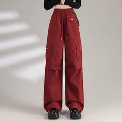 Cotton Drawstring Waist Wide Leg Cargo Pants