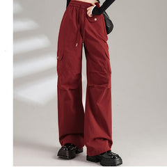 Cotton Drawstring Waist Wide Leg Cargo Pants