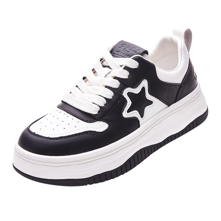 Leather Platform Star Lace Up Sneakers