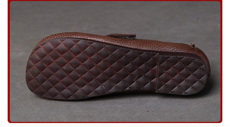 Handmade Velcro Loafers Leather Comfort Flat Mother Shoes