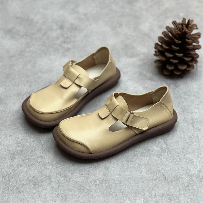 Handmade Leather Buckle Flatform Shoes
