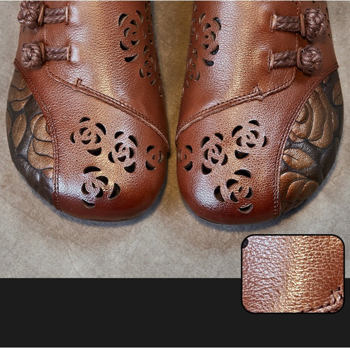 Retro Hollow Soft Leather Flat Shoes