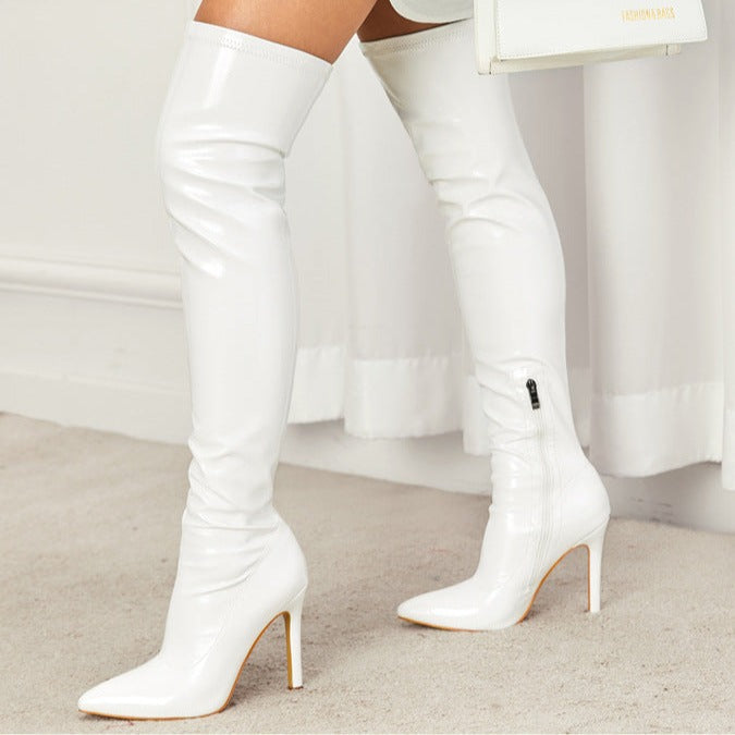 Women's Over The Knee Boots Stiletto High Heels Pointed Toe Side Zip Shoes