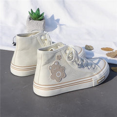 Women's Cute Bear Canvas High top Sneakers Lace up Tennis Shoes