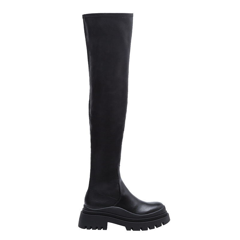 Thigh High Boots No Heel Chunky Platform Knee High Boots For Women