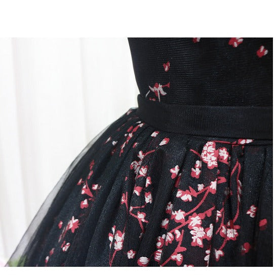 Hepburn Little Black Dress Red Floral Embellishment Homecoming Dresses