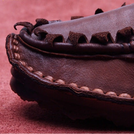 Handmade Retro Leather Loafers Flat Shoes