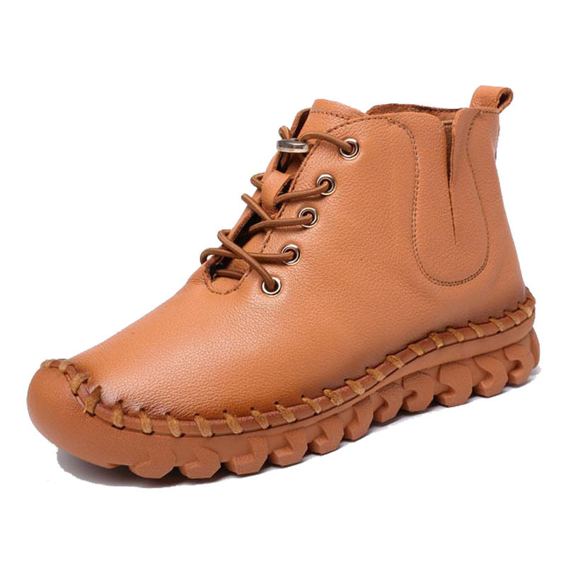Autumn Winter Velvet Soft Leather Casual High-Top Shoes Boots