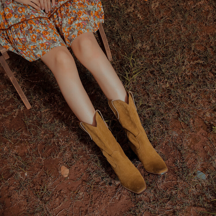 Women's Western Cowboy Suede Leather Boots