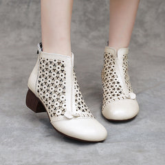 Retro Leather Hollow Out Zipper Summer Sandals Boots