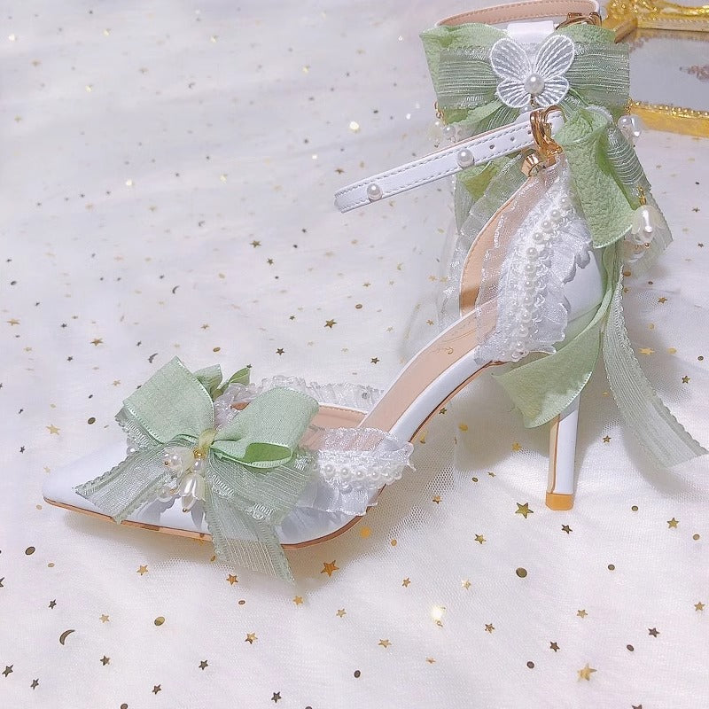 Lily of the valley Elegant Elf Fairy Princess Wedding High Heels - Green