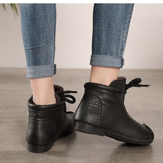 Women's Vintage Ankle Boots Round Head Flat Leather Boots