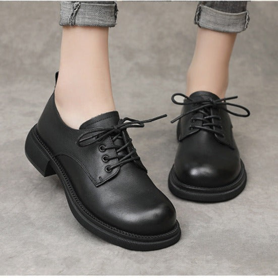 Flat Retro Genuine Leather Casual Loafers Lace-up Shoes